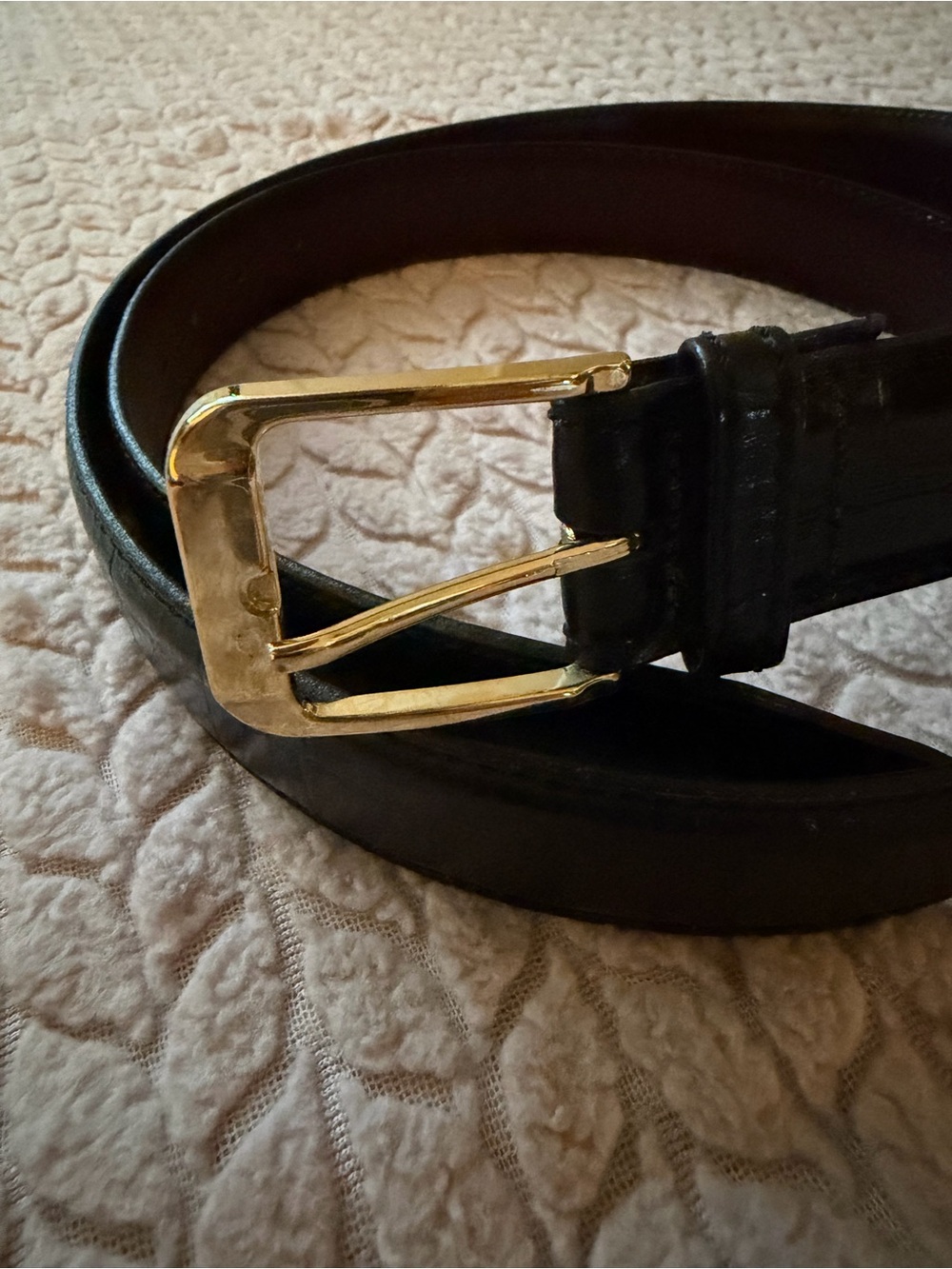 Classic Black Leather Belt with Gold Buckle - Men's
